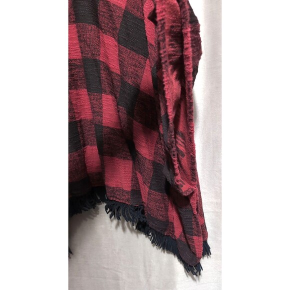 Mossimo Supply Red/Black Buffalo Plaid Poncho Cardigan Open Cape Fringe S/M - Picture 12 of 16